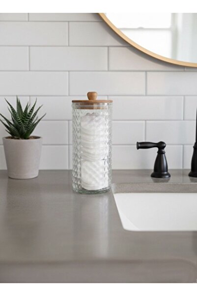 Limeks Home Diamond Disk Cotton Storage Box with Wooden Lid Transparent Organ...