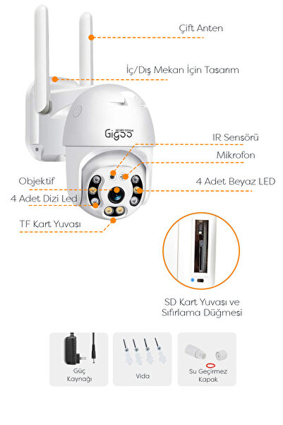 Gigoo Ptz Iç Ve Dış Mekan 360 Derece Çift Antenli 1080p Speed Dome Tipi Ip Güvenlik Kamerası