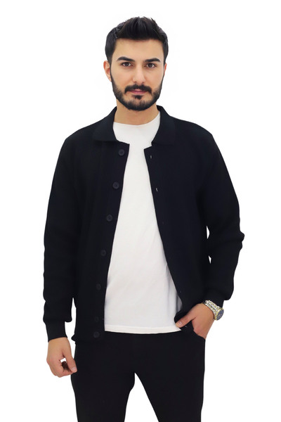 ThisBest Selanik Örgü Düğmeli Erkek Çeket Siyah