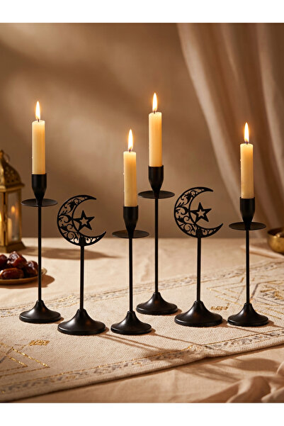 moda5K ٦ قطع من حوامل الشموع المعدنية الرمضانية، زينة مركزية للطاولة، زينة شم...