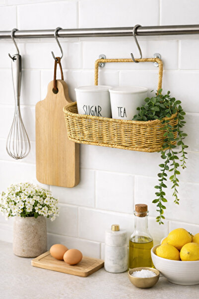 MODA OZY Set of 4 Acrylic (Plastic) Tea/Candy Jars with 2 Rattan Baskets and ...