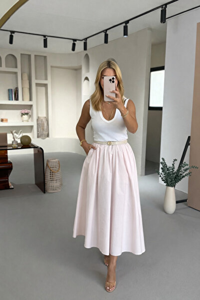 Sezgi Tekin تنورة بوبيلين وردية اللون من سلسلة بريميوم