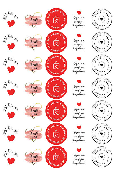 Bimotif 20li Karışık (Kalp ve Yaprak) Kese Kağıdı Hediye Paketi (11x20 cm ) ve Sticker Seti