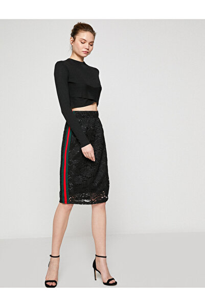 Koton Γυναικεία Μαύρη Midi Normal Μέση Φούστα 8YAF70166GW