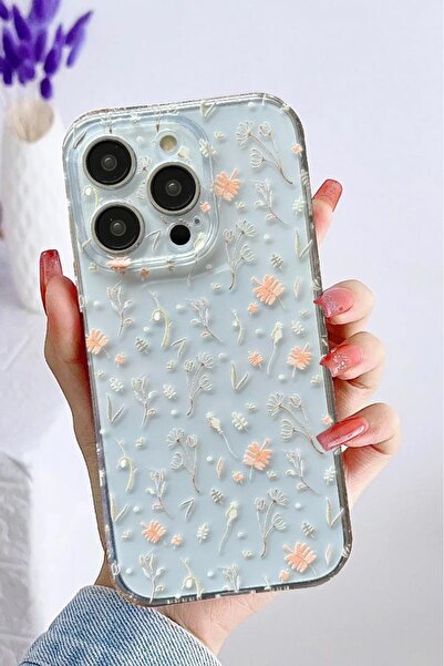3GEN CASE İphone 14 Pro Kılıf Tatlı Çiçekler Desenli Şeffaf Silikon Kılıf