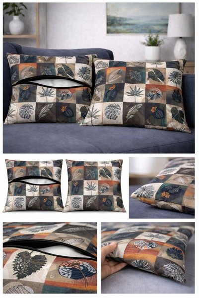 Eys Husă de pernă digitală din bumbac cu două fețe cu imprimeu – cu fermoar ascuns, căptușită (45×45 cm) SET de 4