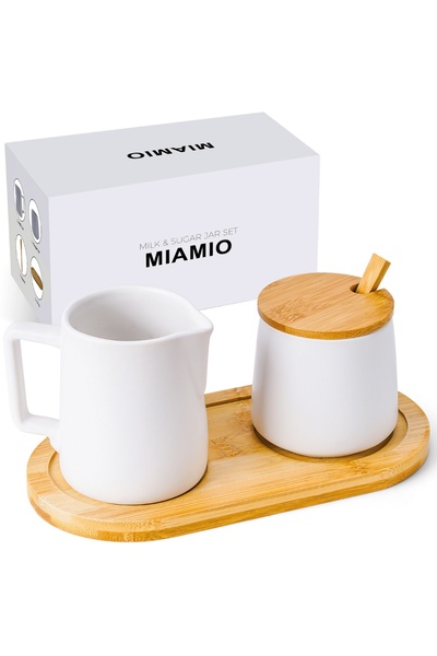 MIAMIO Ζαχαριέρα 200ml με καπάκι και κουτάλι και σετ γαλατιέρας 240ml με δίσκ...