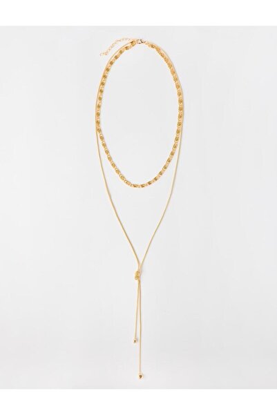 Jimmy Key Shiny Double Necklace with Gold Color Knot Figure