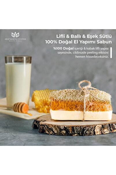 Arap Makyaj Dünyası Lifli Ballı Eşek Sütlü El Yapımı Sabun 120 Gr - Eşşek Sütlü