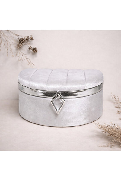 EL-MAR HOME Kadife Kaplama Gümüş Detaylı Takı Kutusu Sandık