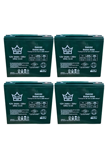 ORTEC 12v 24 Ah Elektrikli Motosiklet Aküsü 4'lü Set Jel Akü Elektrikli Bisik...