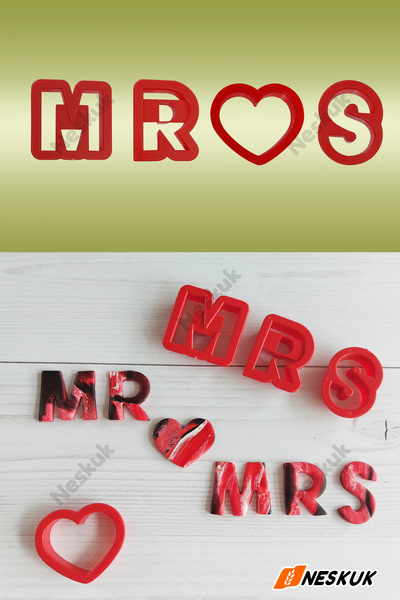 Neskuk 4-Piece Mr Mrs Written Cookie Mold Valentine's Day Cake Cake Mold