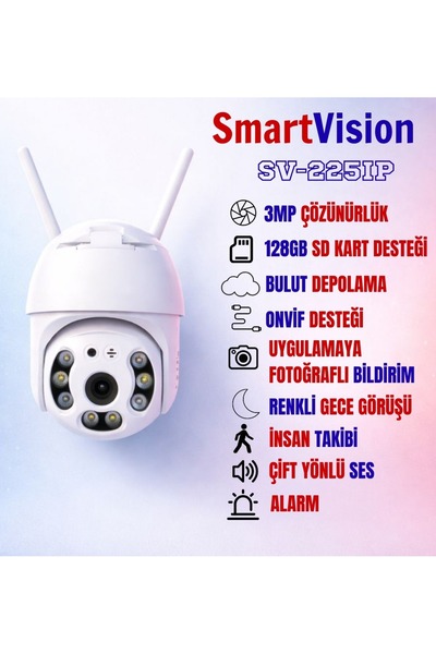 SmartVision Wifi Ptz Yapay Zeka 3MP Dış Cephe Kablosuz Güvenlik Kamerası