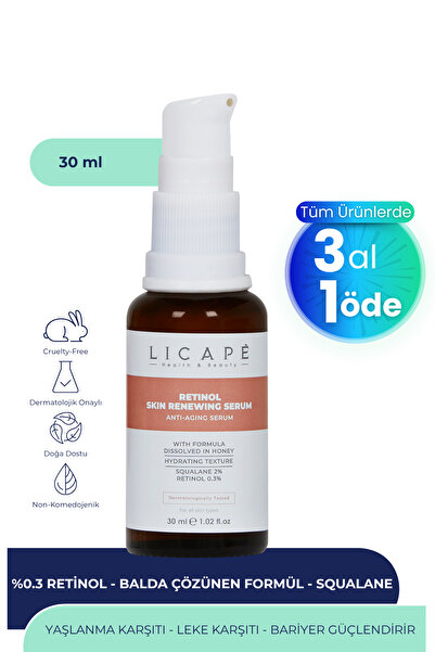 Licape Cilt Yaşlanması Karşıtı Aydınlatıcı %0.3 Retinol Serum 30ml