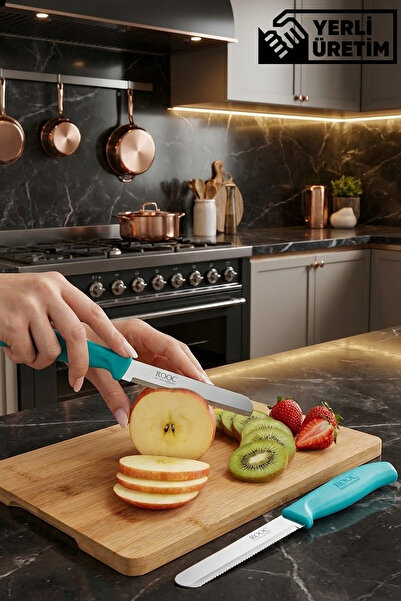 Rooc 3'lü Ultra Keskin Tırtıklı Bıçak Seti, 22 Cm %100 Garantili Paslanmaz Çelik