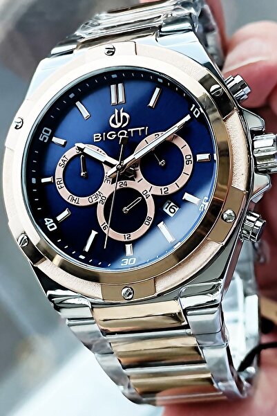 Bigotti ساعة يد رجالية فضية اللون من الفولاذ بالكامل هدية Elg1069