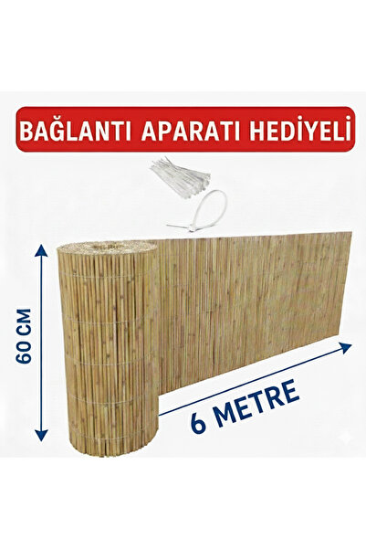 My Family 60x6 Metre Misina Dokuma Kamış Hasır Çit Balkon Bahçe Çiti + Bağlan...