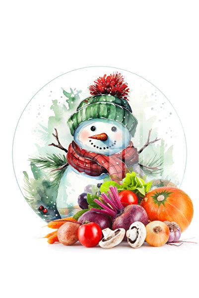 Decovetro Glass Cutting Board and Serving Tray Round Snowman Patterned 30 X 3...