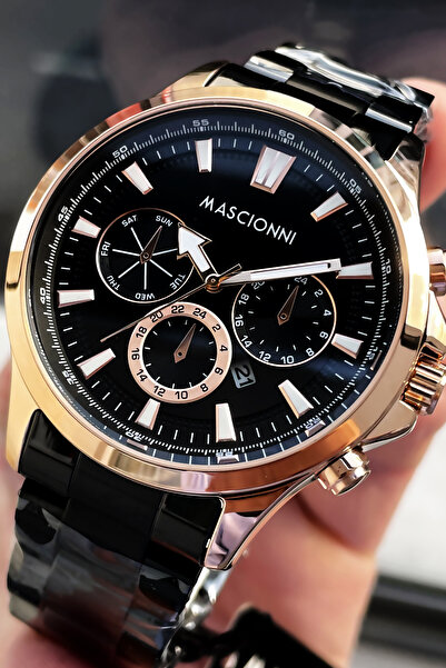 mascionni ساعة يد رجالية 3 أتم مقاومة للماء لون أسود سوار فولاذي + حجر طبيعي ...