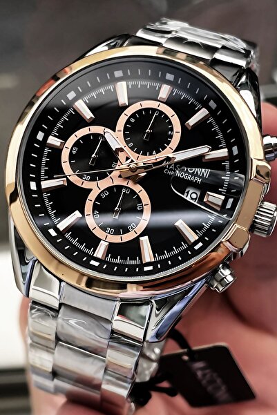 mascionni ساعة يد رجالية كرونوغراف 3 أتم مقاومة للماء باللون الفضي وسوار فولا...