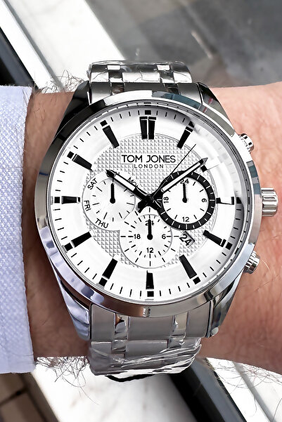 Tom Jones Men's Wristwatch 3 Atm Water Resistant Silver Color Steel Band Tje2...