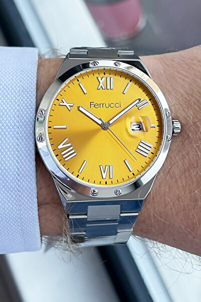 Ferrucci ساعة يد رجالية 3 أتم مقاومة للماء لون فضي سوار فولاذي Fre2004c3