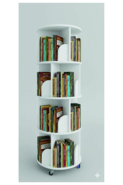dedeler dekor 360° Dekoratif Döner Kitaplık -MDF LAM- Beyaz -4 kat- 133x45 Cm