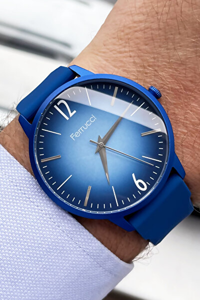Ferrucci Unisex Wristwatch 3 ATM Waterproof Navy Blue Color Silicone Band Alu...
