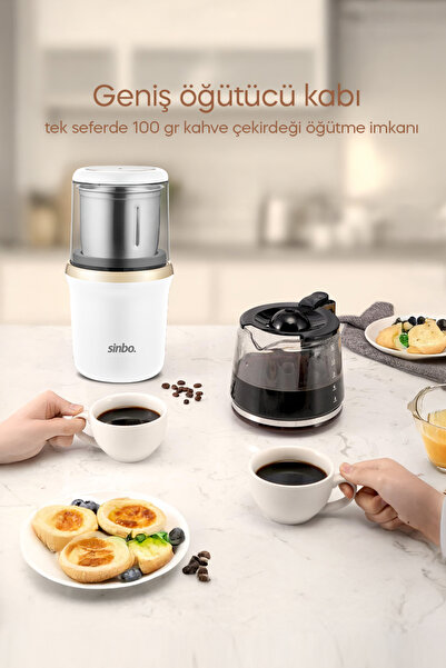 Sinbo 2982 Kahve & Baharat Öğütücü Beyaz/Gold – 200W Güç, Paslanmaz Çelik Bıçak, 100g Kapasite