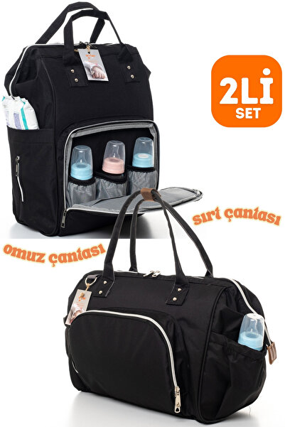 Sahra 2'li Bebek Bakım Çanta Seti (SIRT ÇANTASI VE OMUZ-EL ÇANTASI)