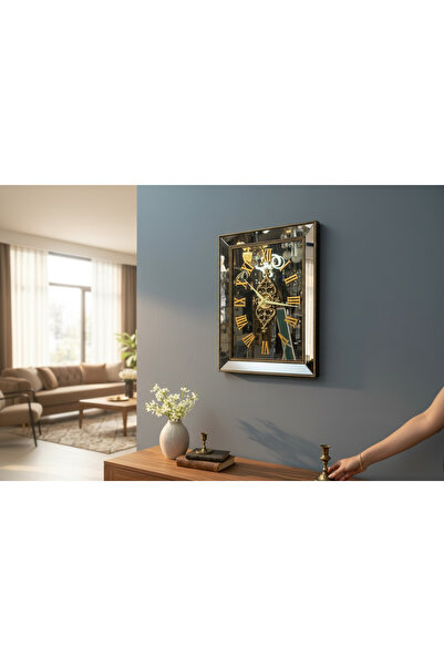 Amisos Dekor 60x45 Aynalı Dekoratif Duvar Saati – Gold Çerçeve Bronz Ayna Mod...