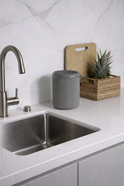 Sas Haus Lines Luxury Striped Countertop Kitchen Trash Can - Waste Bin with G...