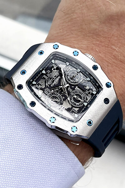 Ferrucci ساعة يد رجالية فونكشن 3 أتم مقاومة للماء بحزام سيليكون أزرق داكن + F...