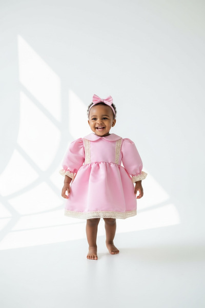 Hobidik Kız Bebek Pembe Dantelli Elbise Seti