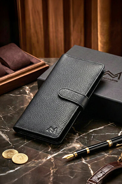 TESBİHCİBABA Mandarin| Paris Leather Wallet with Phone Compartment, Men's Wallet Card Holder