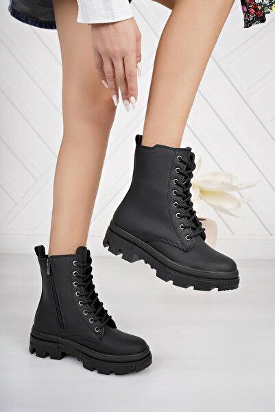 Nesil Shoes Neyna 1328 Чорні жіночі черевики з шнурівкою