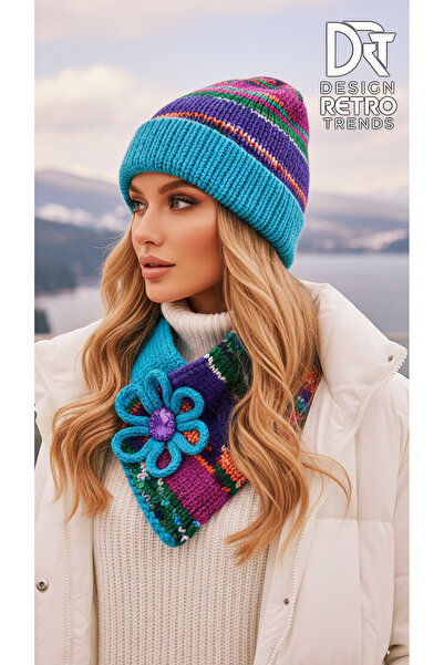 drt tasarım طقم بيريه وشاح أناتوليا بوهيمي أصيل بتصميم باتيك فيروزي