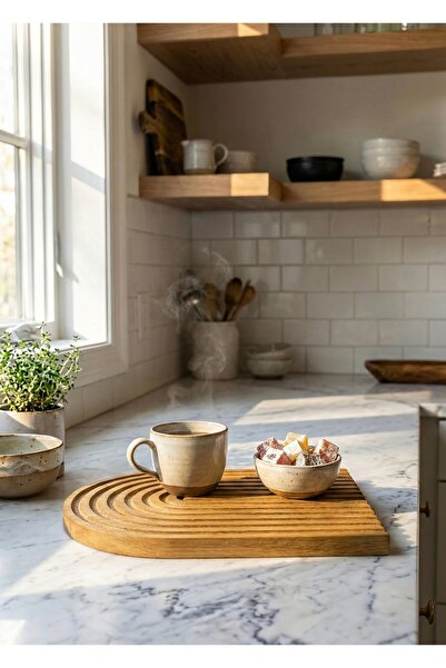 LinkaHome Ahşap Oymalı Yarım Gökkuşağı Dekoratif Ahşap Tepsi Sunum Tepsisi Sunumluk Banyo Tepsisi