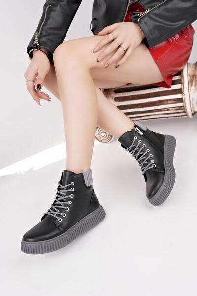 Nesil Shoes حذاء نسائي من Ermod 401 باللون الأسود والرمادي