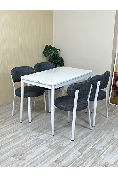 DİLETTO 70x110 YEMEK MASA TAKIMI MUTFAK MASASI 4 KİŞİLİK MASA SANDALYE TAKIMI DÜZ BEYAZ MASA- ANTRASİT RENK