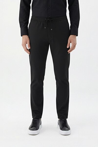 Sabri Özel Siyah Slim Fit Yünlü Jogger Pantolon
