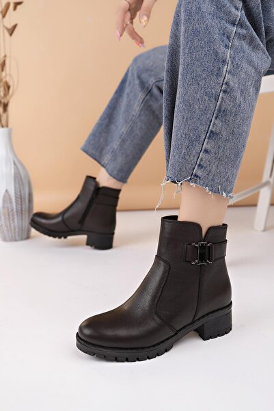 Castle Black 16463 Kahve Hakiki Deri Kışlık Kadın Bot