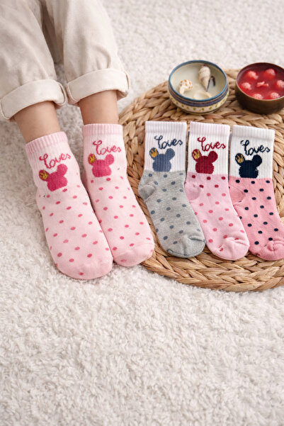 EFİLACCESSORİES TAÇ DETAYLI PUANTİYELİ 4 LÜ 7-8 YAŞ KIZ ÇOCUK ÇORAP