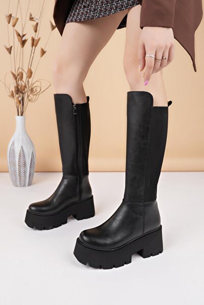 Nesil Shoes Cizme de damă cu platformă elastică Carel 607 negre