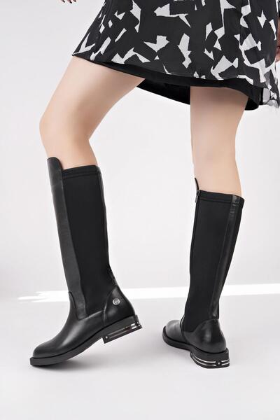 Mammamia D25KC 2365 Siyah Hakiki Deri Strech Kadın Çizme