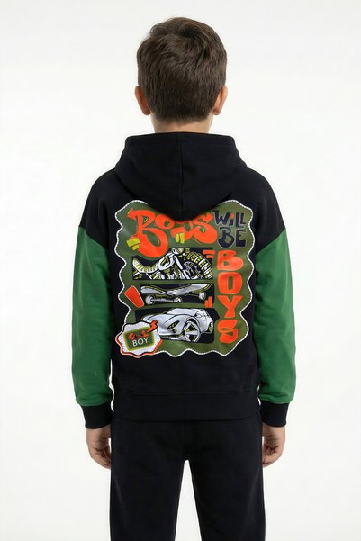 Kyron Erkek Çocuk Çok Renkli Kapüşonlu Kolej Ceketi – Spor Tarz Fermuarlı Rahat Sweatshirt Ceket