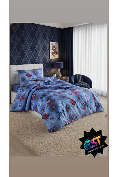 EVRİZON Erkek Çocuk Örümcek Adam Tek Kişilik Nevresim Takımı