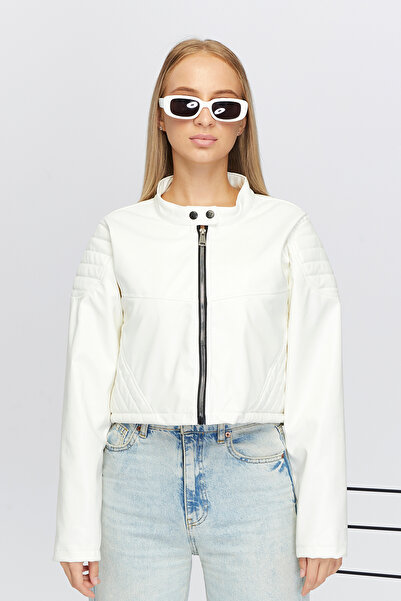 Black Level Jachetă oversize pentru femei - guler cu fermoar, umăr și fustă c...