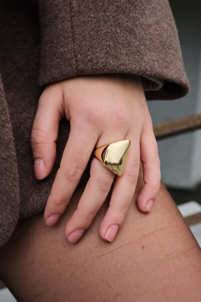 ByFlorya Jewelry Bombeli Yamuk Modelli Yüzük Büyük Plaka Asimetrik Kare Köşel...