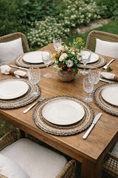 Zeria Home Hasır Amerikan Servisi Tabak Altlığı Renkli Kalın Hasır Örgü Servi...